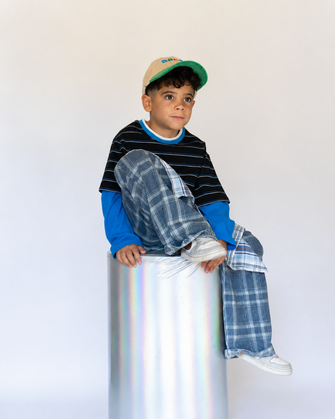 Blue Plaid Wide-Leg Trousers
