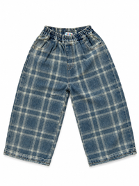 Blue Plaid Wide-Leg Trousers