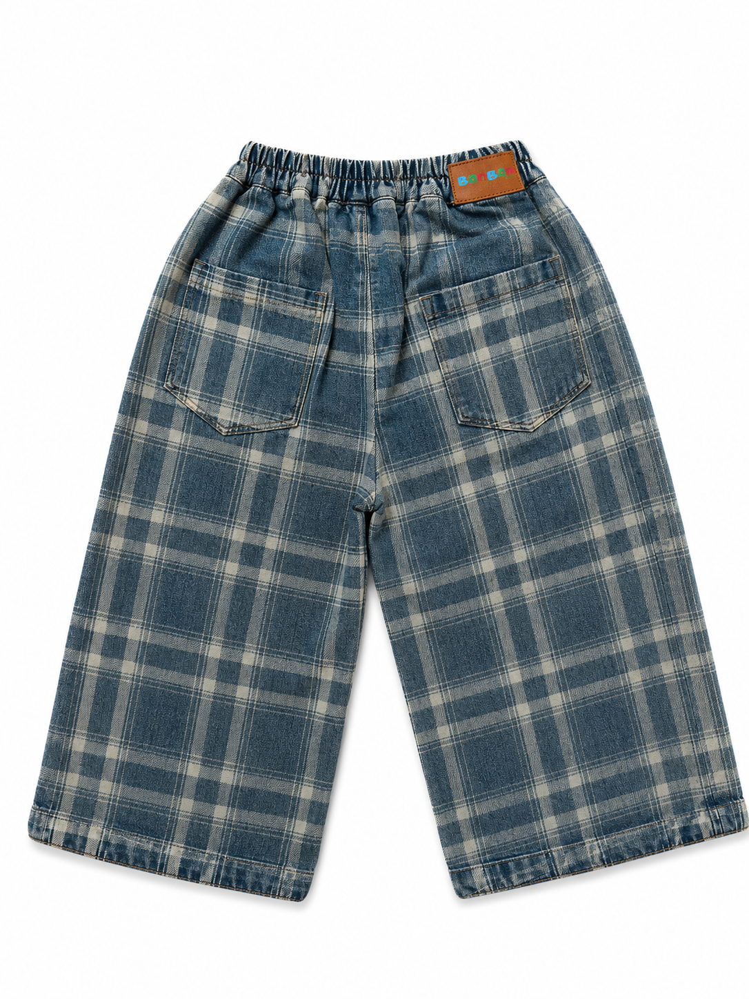 Blue Plaid Wide-Leg Trousers