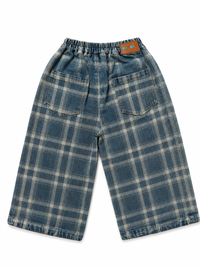 Blue Plaid Wide-Leg Trousers