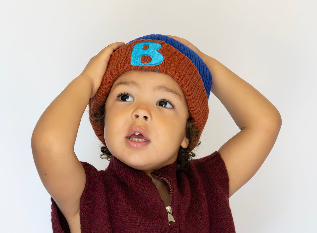 Signature Beanie Royal Blue & Terracotta